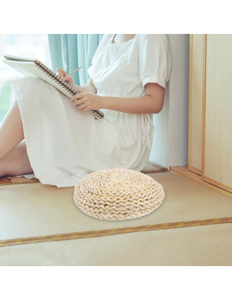 Cojín Redondo de Paja Tejido a Mano Cabilock 30 cm Beige