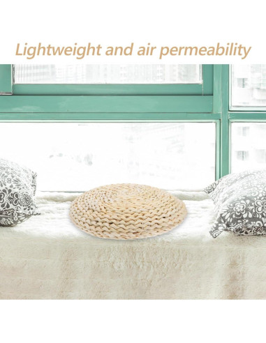 Cojín Redondo de Paja Tejido a Mano Cabilock 30 cm Beige