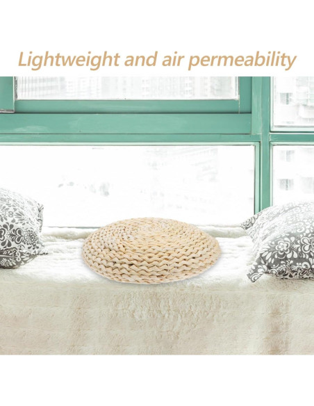 Cojín Redondo de Paja Tejido a Mano Cabilock 30 cm Beige