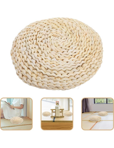 Cojín Redondo de Paja Tejido a Mano Cabilock 30 cm Beige