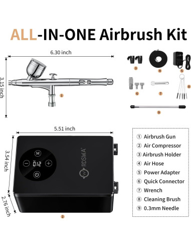 Kit de Aerógrafo RDSWA con Compresor 12 Velocidades 51psi