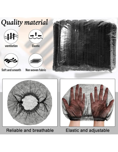 100 Gorras Bouffant Desechables Geyoga 53 cm Negro