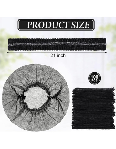 100 Gorras Bouffant Desechables Geyoga 53 cm Negro