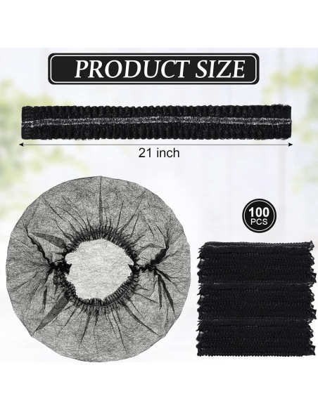 100 Gorras Bouffant Desechables Geyoga 53 cm Negro