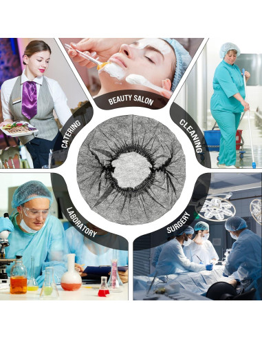 100 Gorras Bouffant Desechables Geyoga 53 cm Negro