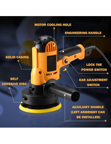 Pulidor Orbital CJC 600W con Velocidad Variable para Coche y Muebles