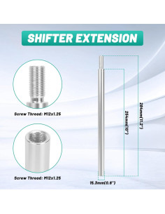 Extensión de Palanca de Cambios 25.4 cm Tongze M12x1.25 Plata 2