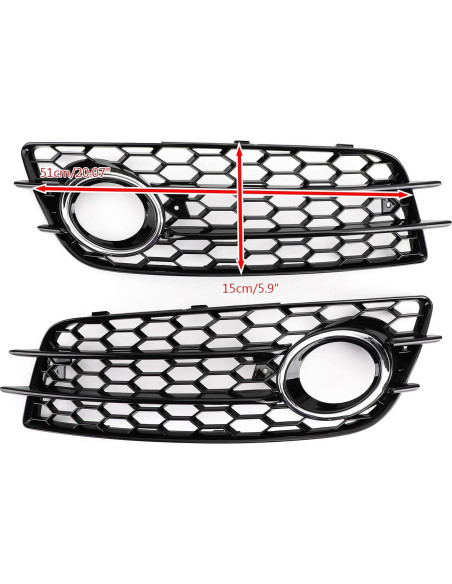 Rejilla de Parachoques Topteng para Luz de Niebla Audi A4/S4 2008-2012 Cromo