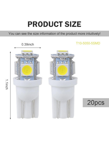 20 Bombillas LED T10 194 6000K Ferianl para Coche