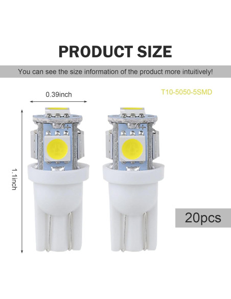 20 Bombillas LED T10 194 6000K Ferianl para Coche