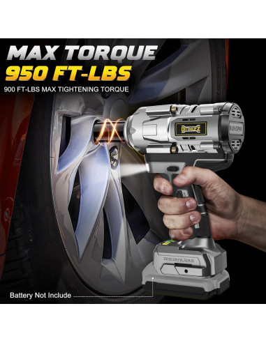 Llave de impacto inalámbrica 1/2" DeWalt 900 N.m 20V LED