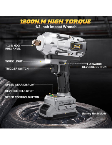 Llave de impacto inalámbrica 1/2" DeWalt 900 N.m 20V LED