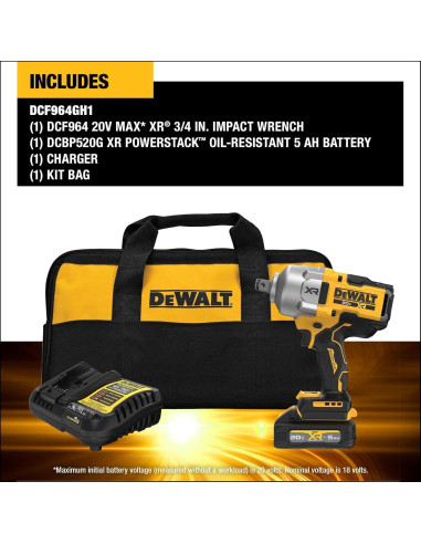 Llave de Impacto Inalámbrica DEWALT 20V MAX XR 3/4" 1925.5 Nm