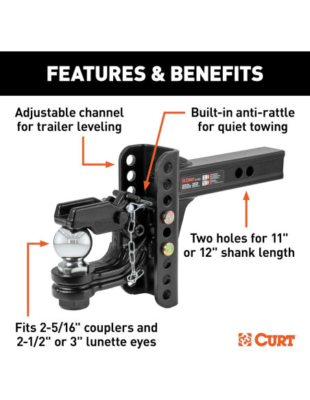 Enganche de Pintle Ajustable CURT 45907 13,000 lbs (5,897 kg)
