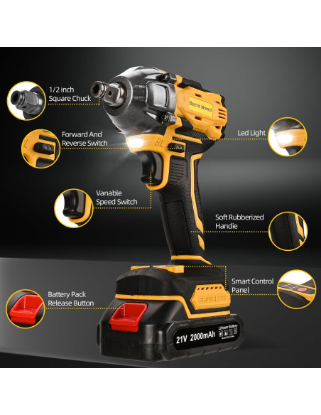 Llave de impacto inalámbrica 300N Herramientas 007 21V 2 baterías