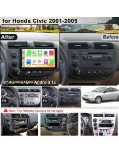 Estéreo de Coche Android 13 Electrosmart para Honda Civic 2001-2005, 4GB RAM, 64GB ROM, Pantalla Táctil 9" 2