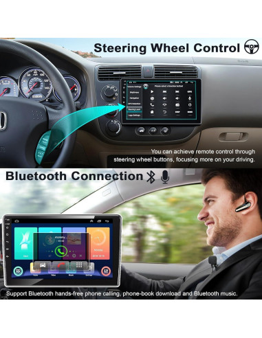 Estéreo de Coche Android 13 Electrosmart para Honda Civic 2001-2005, 4GB RAM, 64GB ROM, Pantalla Táctil 9"