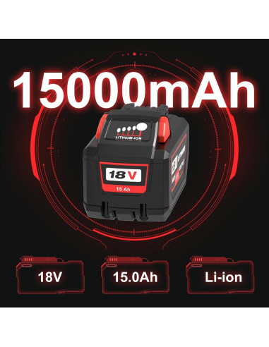 2 Baterías de Litio 15.0Ah Milwaukee 18V Compatible Rojo