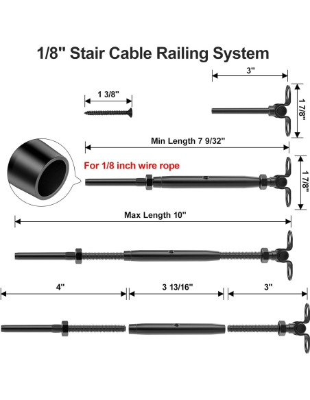 BLIKA Kit Barandilla Cable Negro 30 Pares Acero Inoxidable