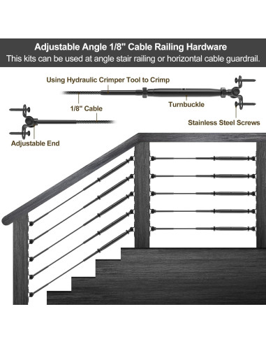 BLIKA Kit Barandilla Cable Negro 30 Pares Acero Inoxidable