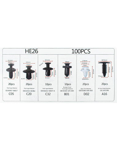 Kit de 100 Clips de Retención GoaMotors con 5 Herramientas