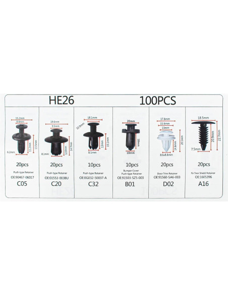 Kit de 100 Clips de Retención GoaMotors con 5 Herramientas