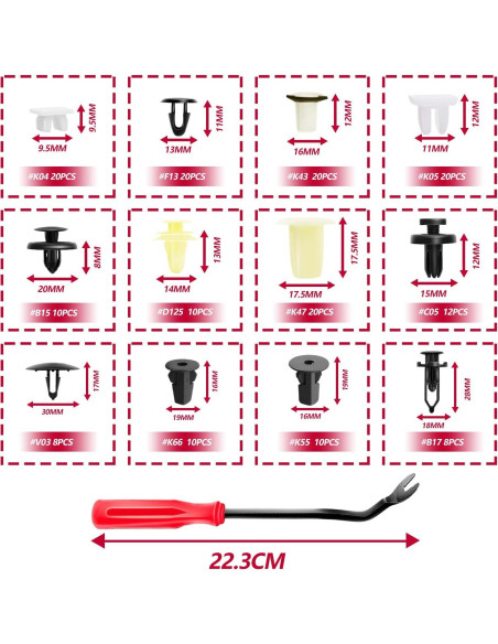 Clips de Retención Automotriz BSAMZO 166 Piezas 12 Tamaños