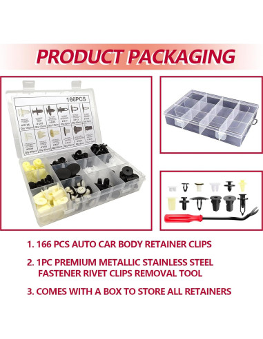 Clips de Retención Automotriz BSAMZO 166 Piezas 12 Tamaños