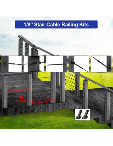 BLIKA Kit Barandilla Cable Negro 30 Pares Acero Inoxidable