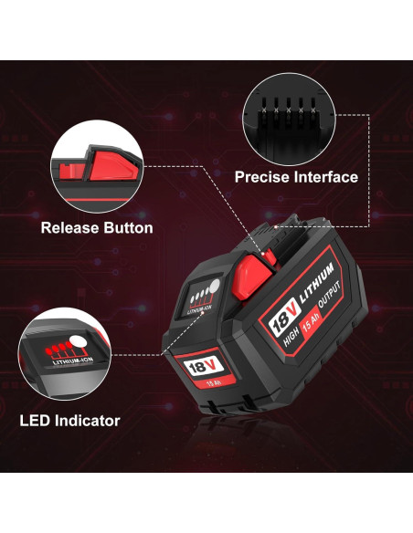 2 Baterías de Litio 15.0Ah Milwaukee 18V Compatible Rojo