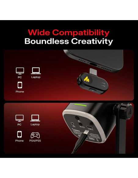 Micrófono Inalámbrico Dinámico MAONO PD100WS USB para PC