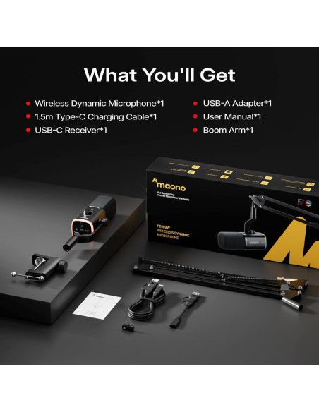 Micrófono Inalámbrico Dinámico MAONO PD100WS USB para PC