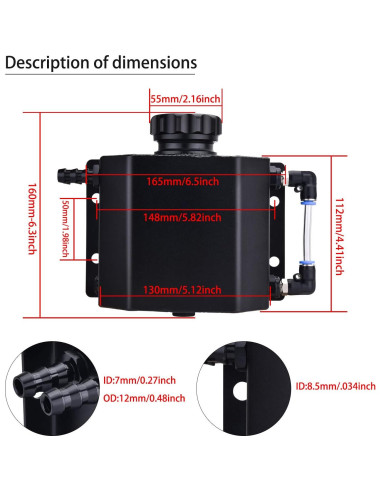 Tanque de Desbordamiento de Refrigerante SPEEDWOW 1L Aluminio Negro