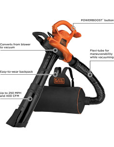 Soplador de Hojas Eléctrico BLACK+DECKER BEBL7000 3 en 1 2