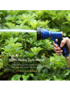Boquilla de Manguera HOSUN 100% Metal 8 Patrones Riego Azul 2