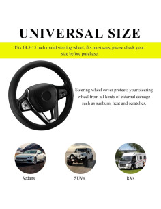 Funda de Volante de Coche KVAEY 15" Cuero Antideslizante Negro 2