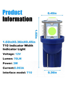 2 Bombillas LED T10 5050 6000K Azul Hielo Smilfuy 2