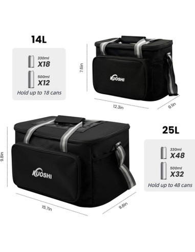 Bolsa de Almuerzo Aislada KUOSHI 14L Negra para Trabajo y Picnic