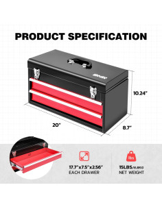 Caja de Herramientas Portátil DNA MOTORING 50.8cm 2 Cajones 2