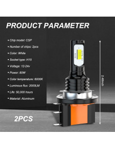 Bombillas Antiniebla H15 Yumfugu 6000K 4000LM 2 Pcs 2