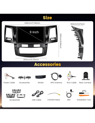 Estéreo Android 15 Fuluku 9" para Toyota Fortuner 2005-2014