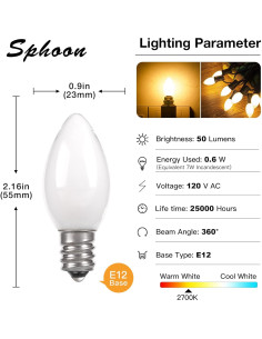 Bombillas LED Candelabro E12 Sphoon C7 0.6W 2700K Paquete de 5 2