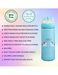 Botella de Agua KINIA 354 ml Acero Inoxidable Unicornio Azul 2