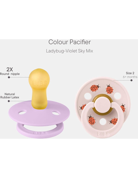BIBS Studio Chupete 2-Pack Láttex Natural 6-18 Meses Cielo Violeta/Pétalo