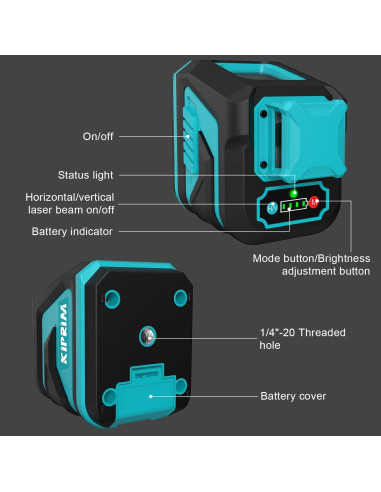 Nivel Láser Verde Kiprim LV8D 5 Líneas 40m con Baterías