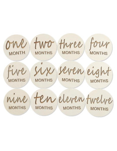 12 Tarjetas de Hitos Mensuales de Madera para Bebés - Regalo