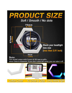 Anillos Halo RGB Qasim 70MM DRL y Luz de Giro Ámbar 12V 2