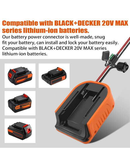 Adaptador de Batería Black+Decker 20V con Fusible y Cable