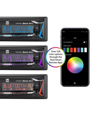 Estéreo de automóvil Dual XRM69RGB con Bluetooth y colores RGB