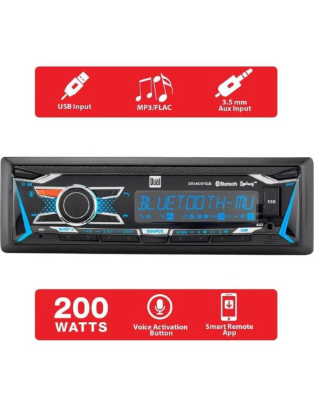 Estéreo de automóvil Dual XRM69RGB con Bluetooth y colores RGB